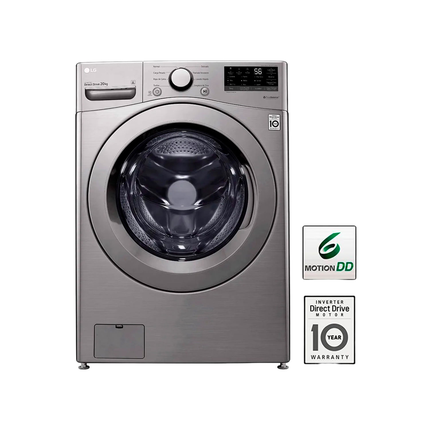 LAVADORA SMART INVERTER CARGA FRONTAL 20KG COLOR SILVER LG